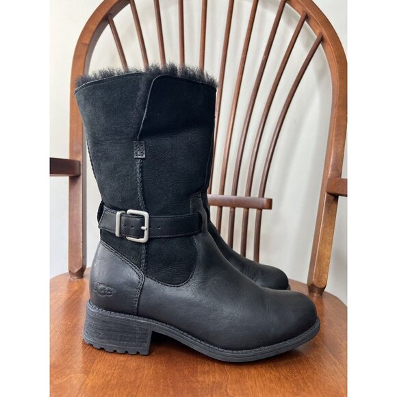 UGG Pernille Convertible Boots Black Women’s Sz 6 Wool Leather Warm Booties - Picture 10 of 12